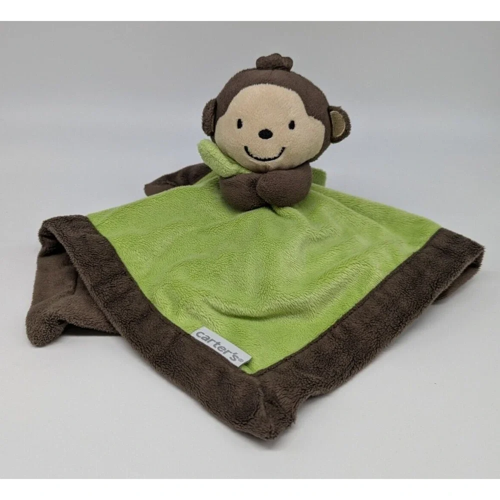 Carters Monkey Green Brown Baby Boy Girl Security Blanket Lovey 13